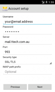 Android E-Mail Setup - IMAP Details